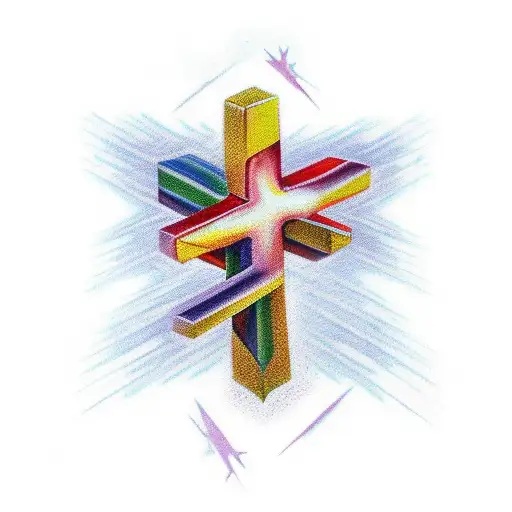 Christian Cross With A Big Lightning Bolt Going Through Veins