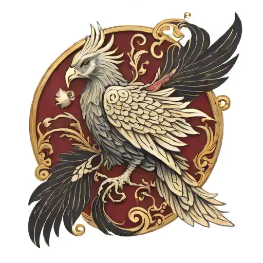 Amtgard Phoenix In Gold On A Red Background