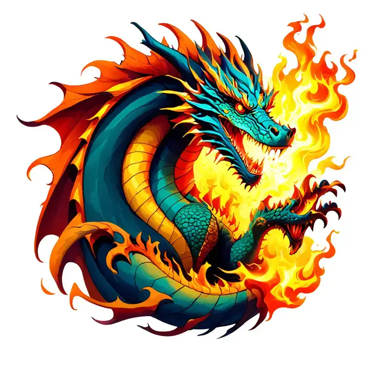 Dragon Blowing Fire Flames