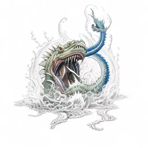 Samurai Battling A Sea Monster