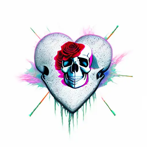 Ripped-skin Heart Rose Skull
