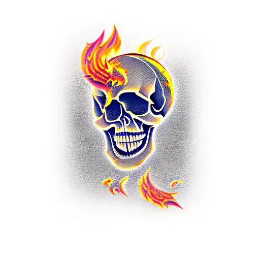 Skull With Hot Girl Flames And Player Cards