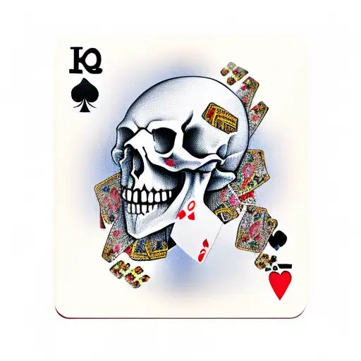 Skull With A Hot Girl And Playing Cards