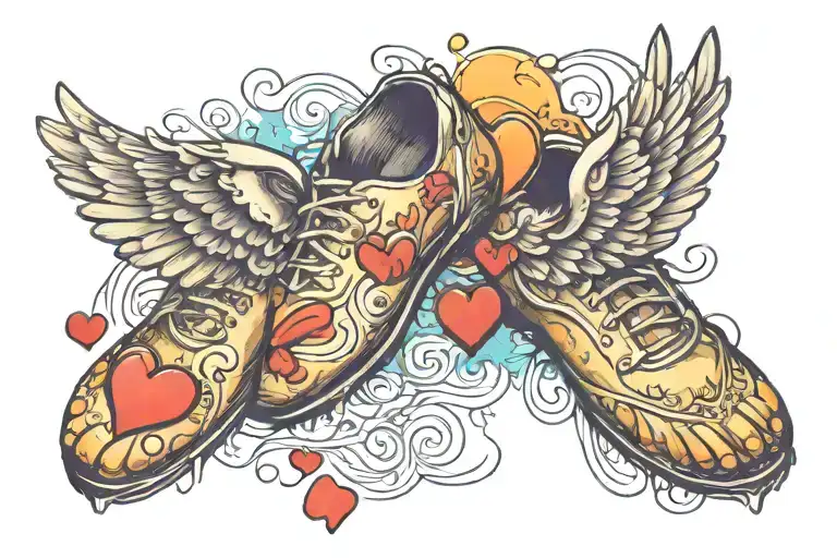 Baby Foot Print With Wings And Hearts