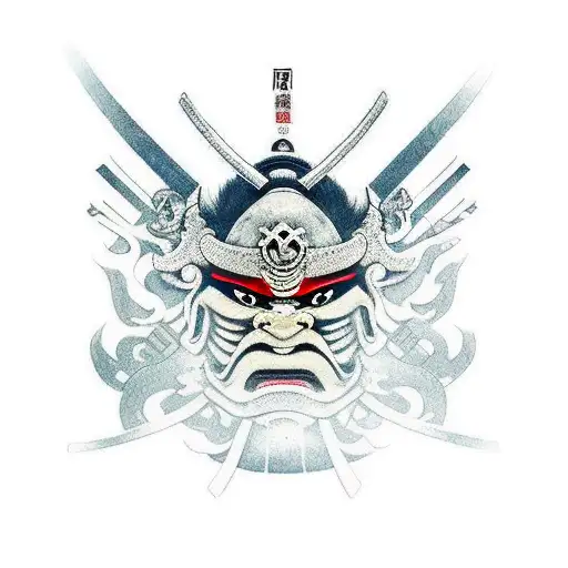 Japaneese Oni Mask On A Samurai
