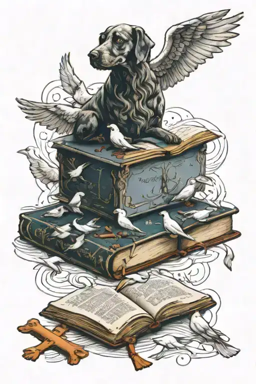 Heaven Dog Playing With Doves And A Bible Verse