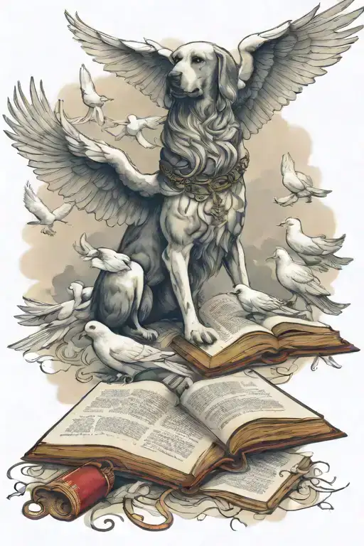 Heaven Dog Playing With Doves And A Bible Verse