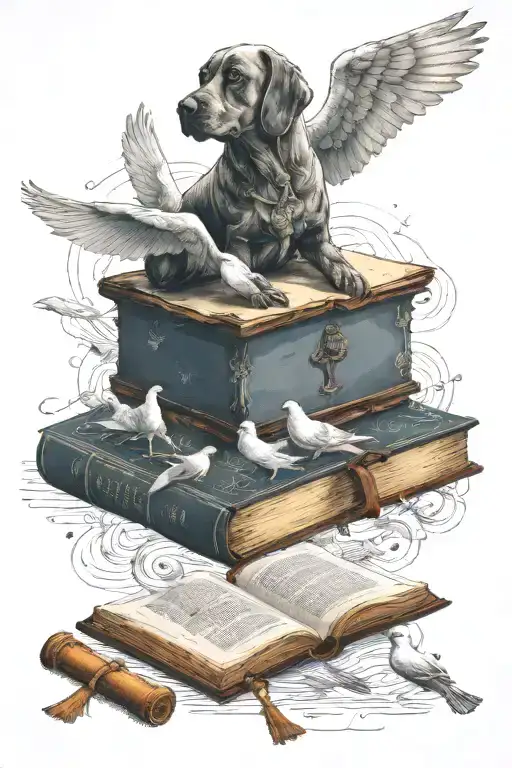 Heaven Dog Playing With Doves And A Bible Verse