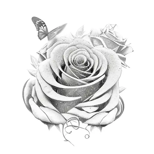 Black Grey Butterfly And Red Roses