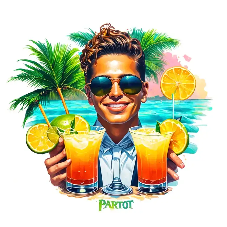 Partot With Sunglasses And Margaritas