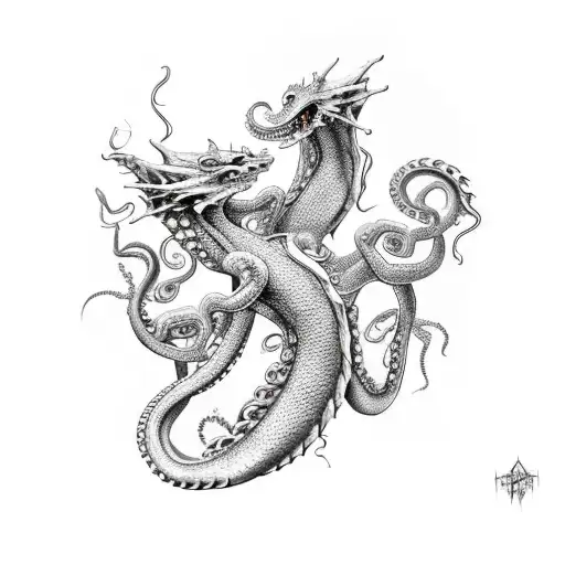 Dragon And Octopus In The Battle