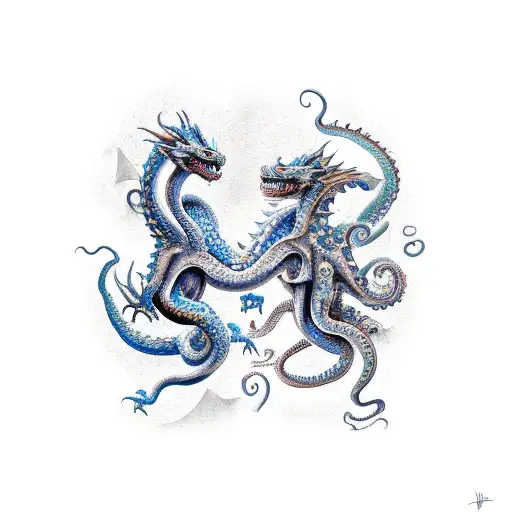 Dragon And Octopus Fight Each Other