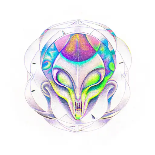 Design A Tattoo Featuring Alien Head With Geometric Patterns Around It