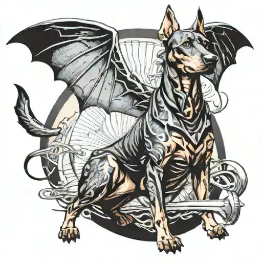 Doberman Dog Full Body With Bat Wings