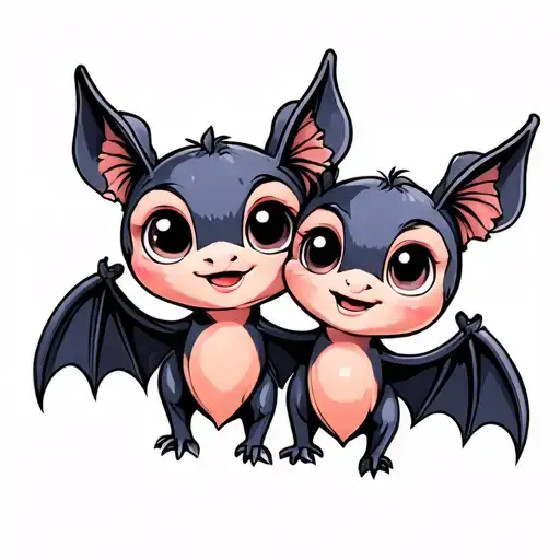 Two Cute Female Bats With Big Eyes That Are Best Friends
