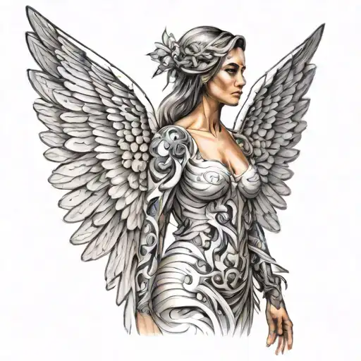 Beautiful Women Stand Sideway Shown As An Angel With Wings