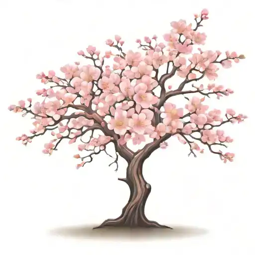 Cherry Blossom Tree With Long Outstretching Branches With Detailed Flowers