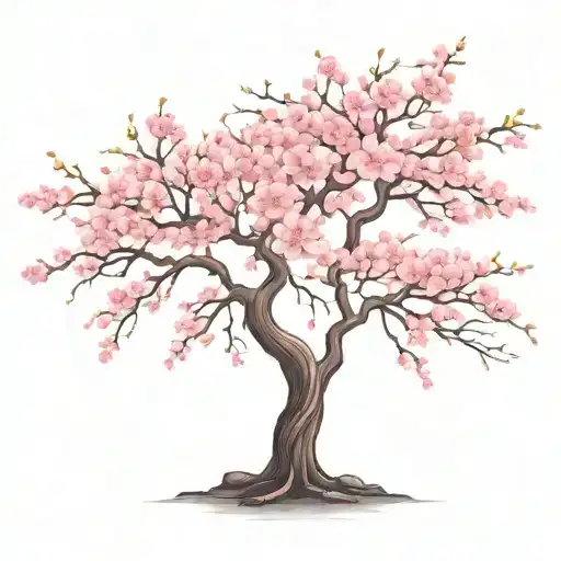 Cherry Blossom Tree With Long Outstretching Branches With Detailed Flowers