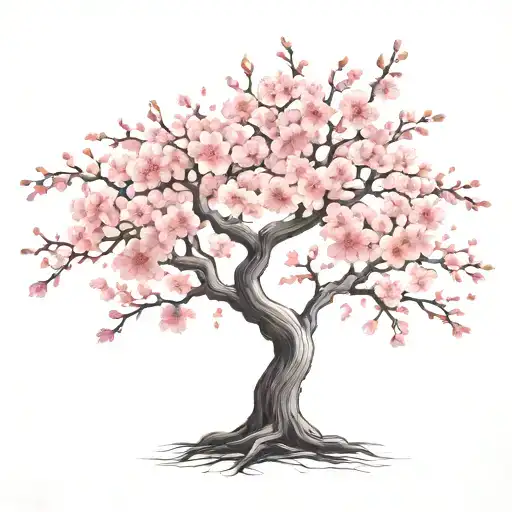 Cherry Blossom Tree With Long Outstretching Branches With Detailed Flowers