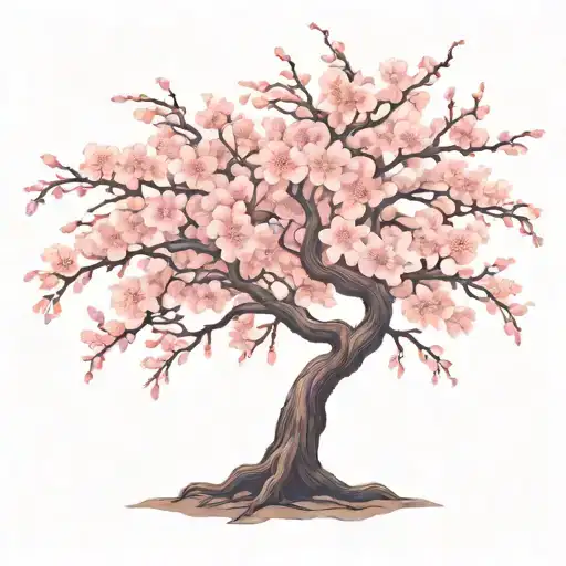Cherry Blossom Tree With Long Outstretching Branches With Detailed Flowers