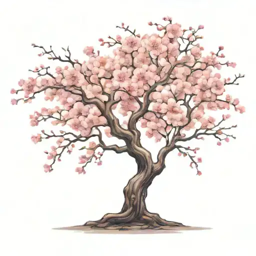 Cherry Blossom Tree With Long Outstretching Branches With Detailed Flowers
