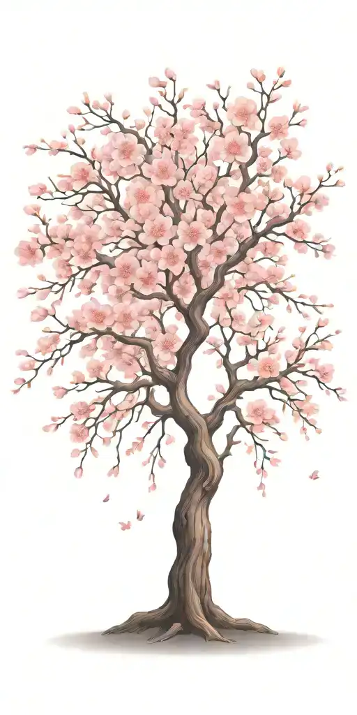 Cherry Blossom Tree With Long Outstretching Branches With Detailed Flowers