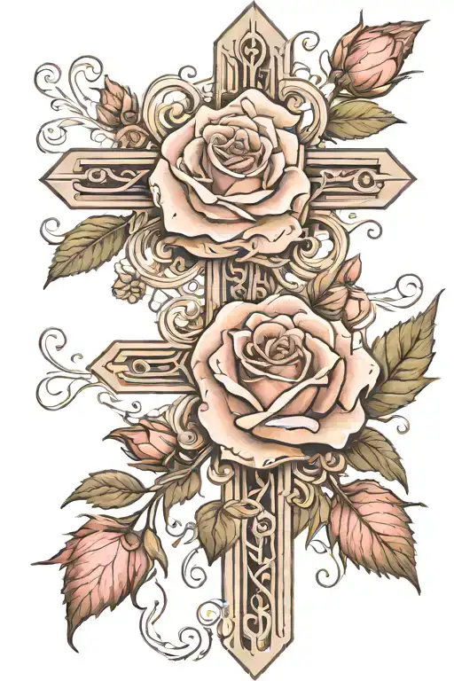 Thin Cross With Rose On The Right And Aster On The Left