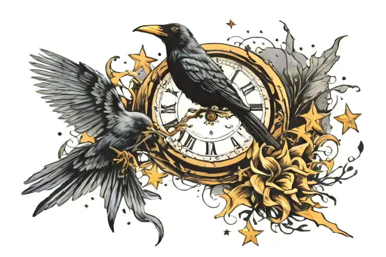 Crow Broken Clock Shooting Star Passing