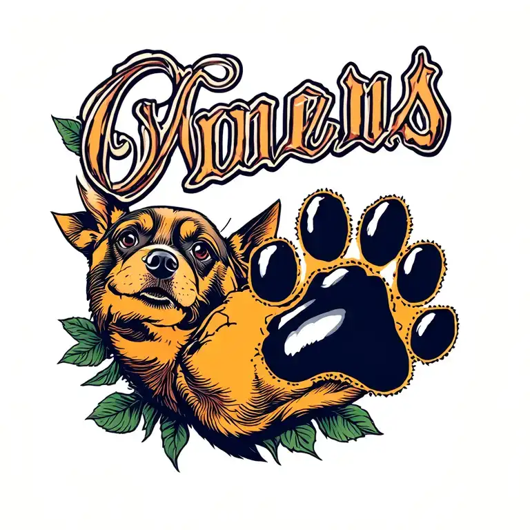 Dog Name With Dog Paw In Name Written