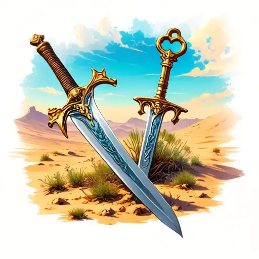 Keys And Sword In A Desert Scene