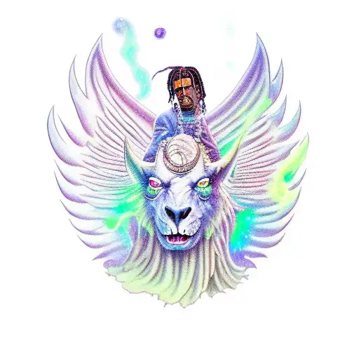 Travis Scott Riding A Mythical Creature Through An Animated Galaxy
