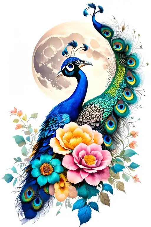 Peacock Transform Into Flowers With Moon