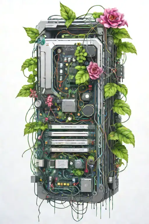 Motherboard Vines Computer Flowers Cyberpunk Cityscape