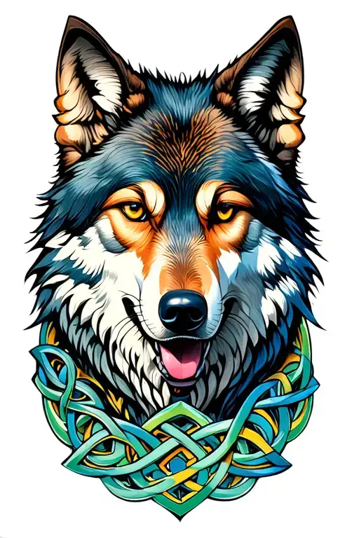 Celtic Knots With A Wolf And A Pop Of Color