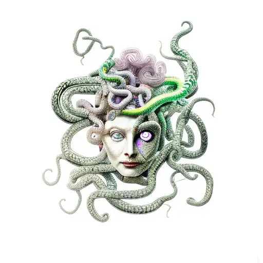 Medusa With Snakes And Half Petrified Face