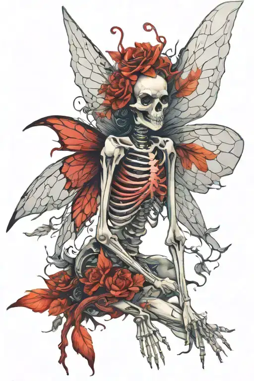Skeleton Fairy Beautiful Wings Red