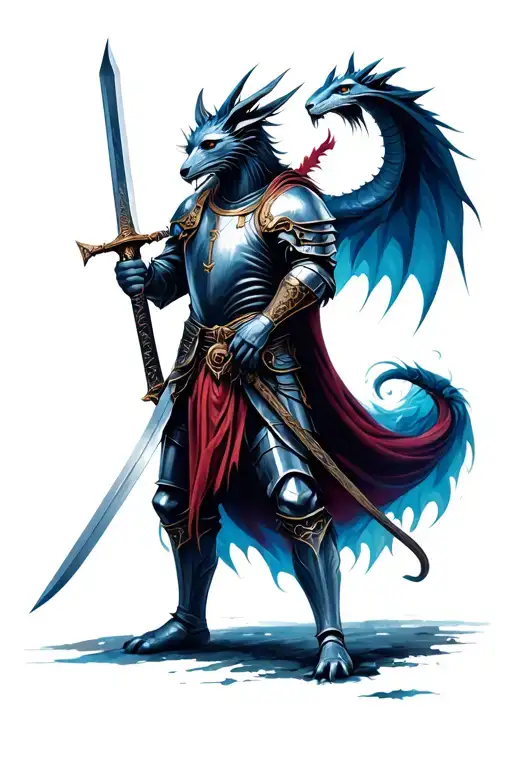 Mythical Creature And A Knight Holding A Sword