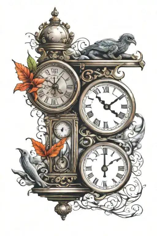 A Tattoo Of A Disciplined Mind Symbolized By A Clock And A Set Of Scales