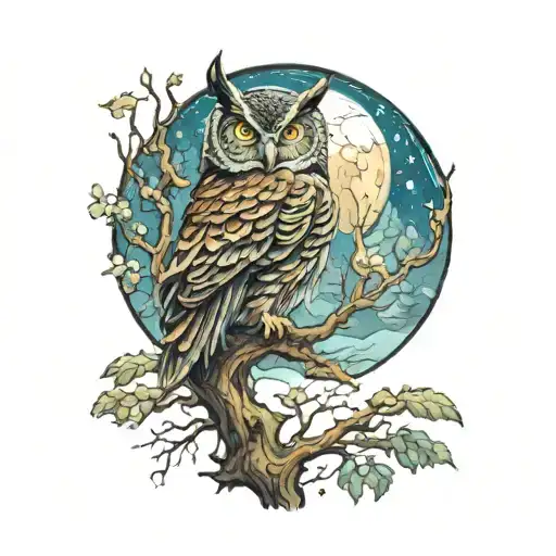 Forest And Owl And Moon