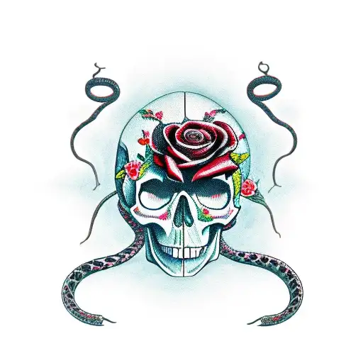 Skull With Roses And Snakes