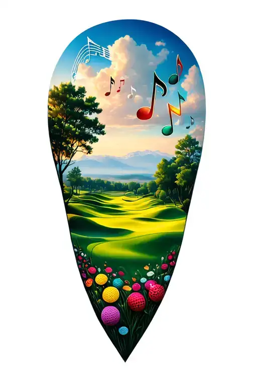 Golf Course Landscape And Music Notes