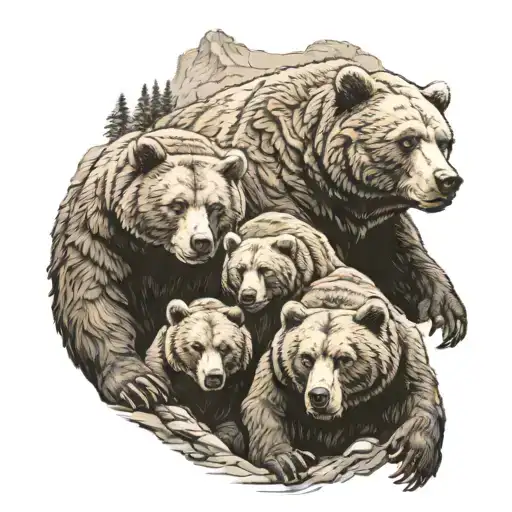 Warrior Bear Family Outside Cave Entrance
