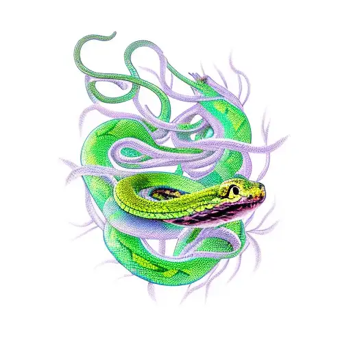 Snake With Leafy Vines And Sword
