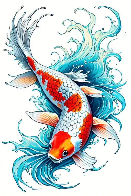 Koi Fish With Waves