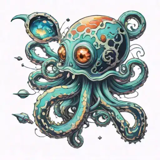 Abstract Ocotopus Holding A Satellite