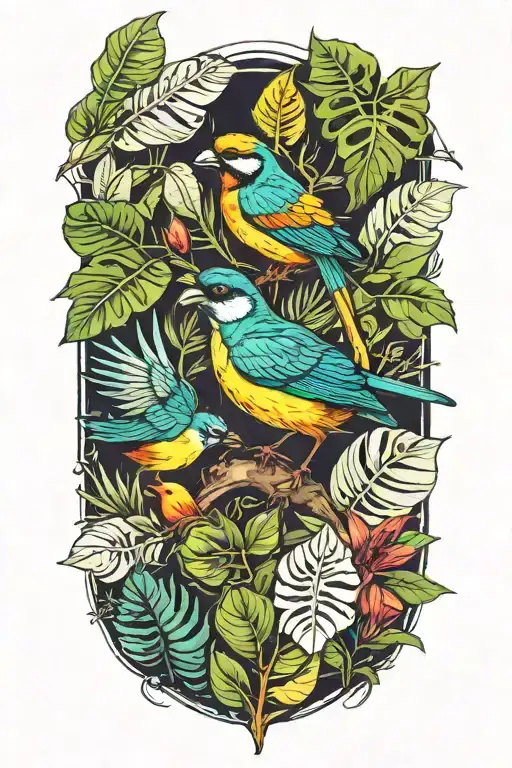 Bird With Jungle Leaves