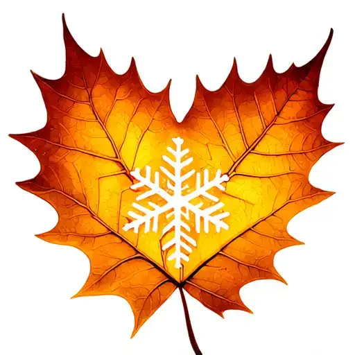 Fall Leaf With A Heart Cut Out With A Snowflake Intertwined