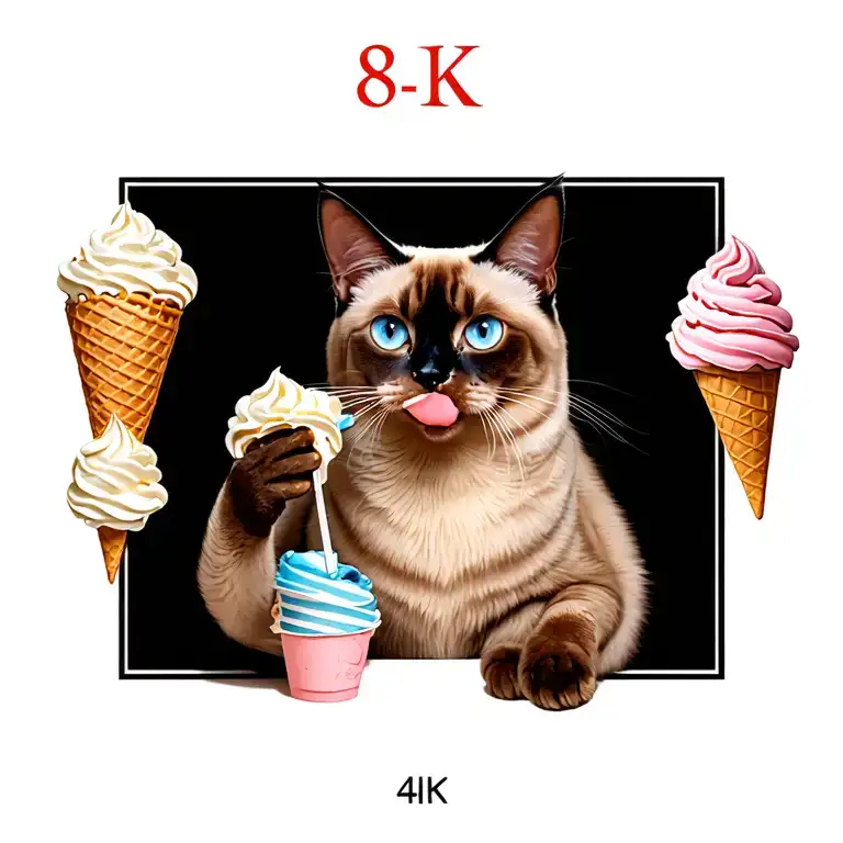 Fat Lynx Point Siamese Cat Eating I E Cream Cone