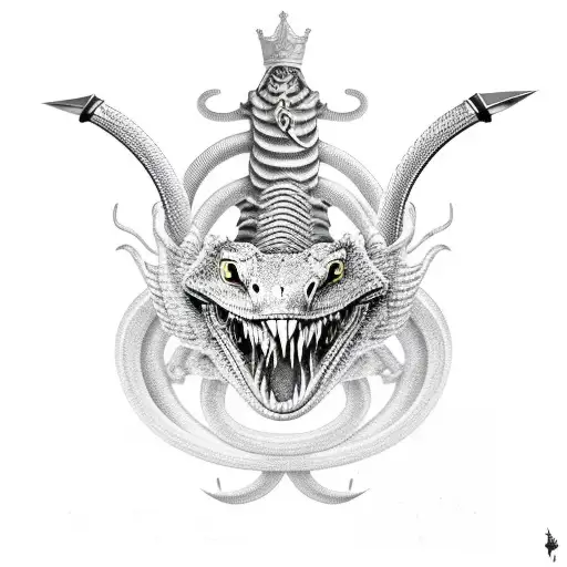 King Cobra With A Sword In Black And Grey