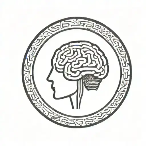 A Brain Inside A Simple Thick Black Line Circular Frame With Geometric Patterns Shooting From It